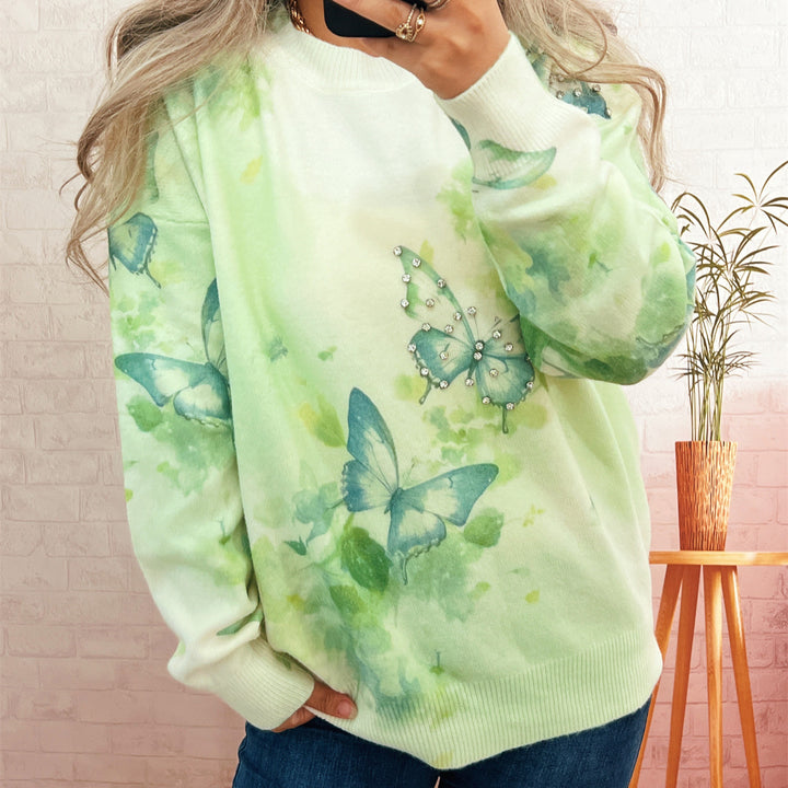 Damen Strickpullover mit schimmernden Schmetterlings-Applikationen Drune