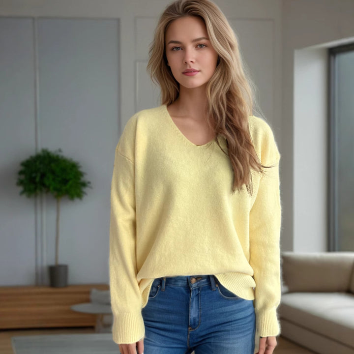 Damen lässiger V-Ausschnitt Pullover mit modernem Strukturdesign Drune