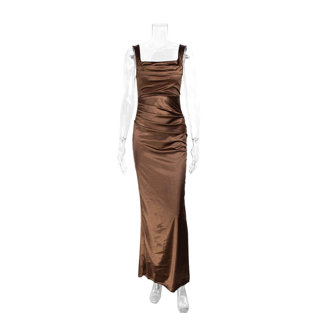 Damen Elegantes Satin-Maxi-Kleid mit figurschmeichelndem Design Drune