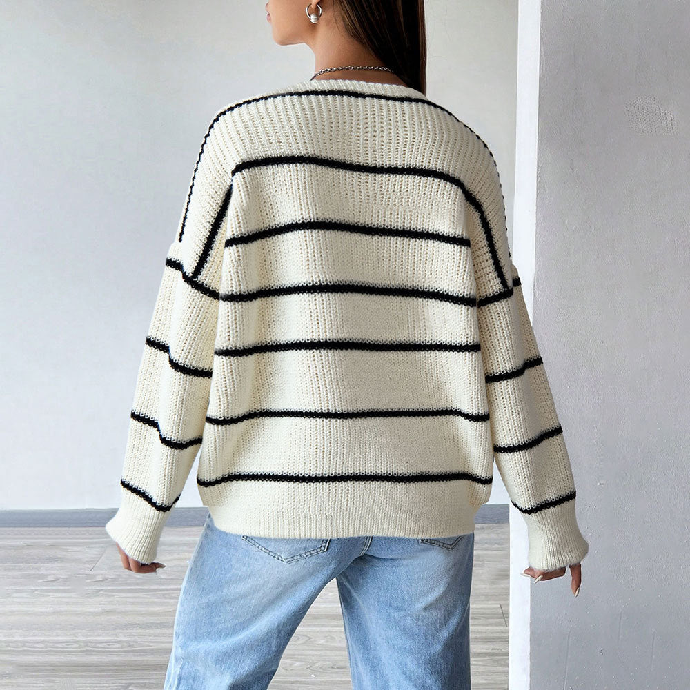 Damen Strickjacke mit langen Ärmeln und klassischen Streifendetails Drune