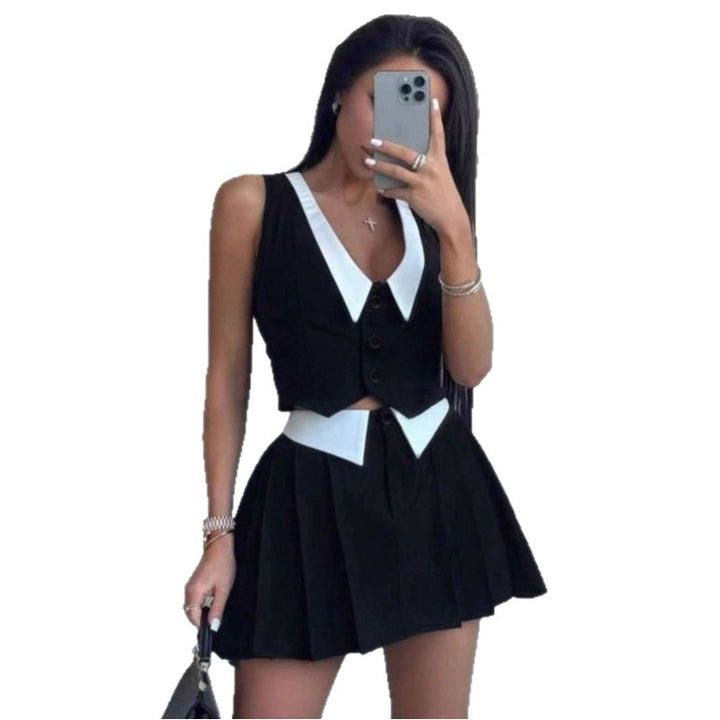 Damen schickes ärmelloses Blazer-Set mit Faltenrock Drune