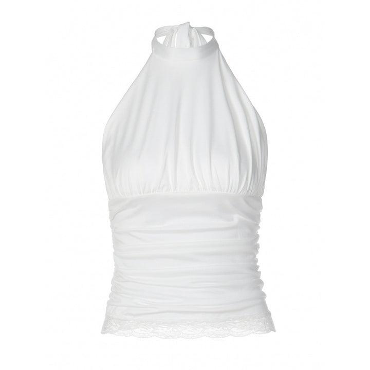 Damen Elegantes Haltertop mit Rüschen und Spitzenabschluss Drune