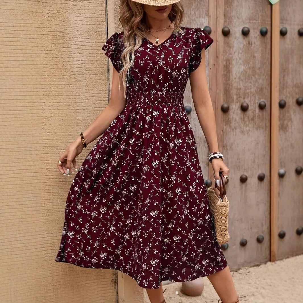 Damen Midikleid mit elastischem Tailleneinsatz und Rüschenärmeln Drune