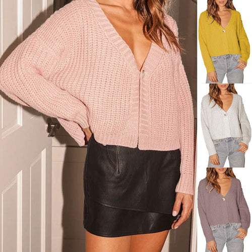 Damen Grob gestrickte Cardigan mit tiefem V-Ausschnitt und lockerer Passform Drune