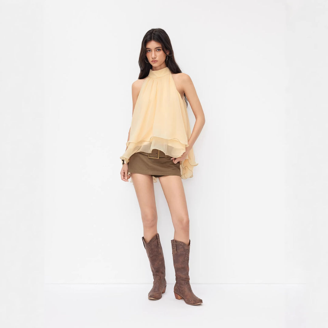 Damen Schwingender Chiffon-Rock mit Schleifenverschluss Drune