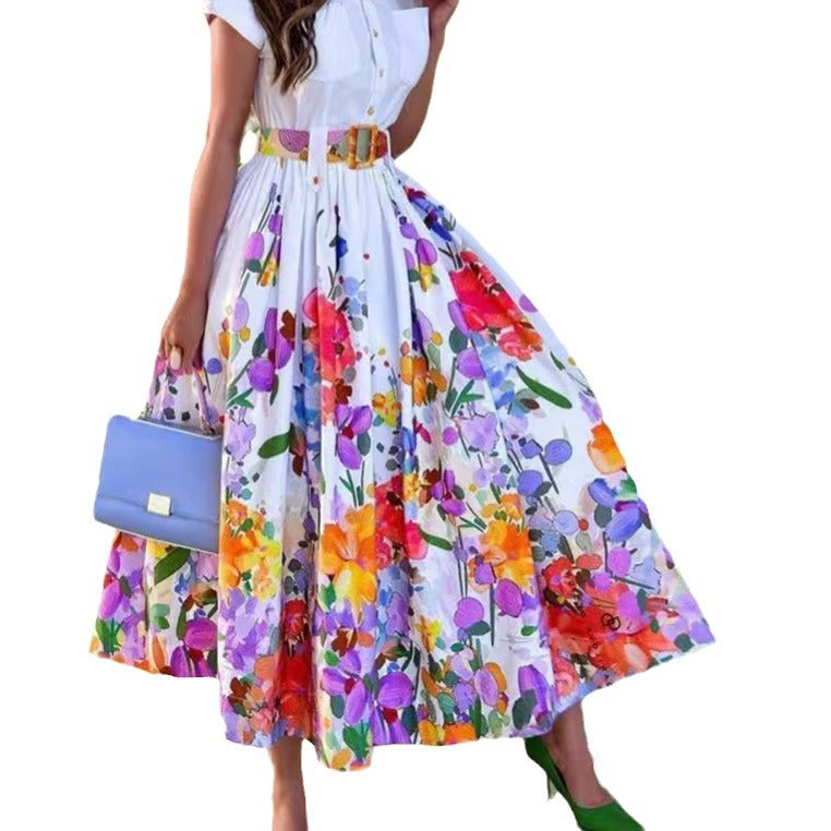 Damen Maxikleid mit floralem Print und femininer Silhouette Drune