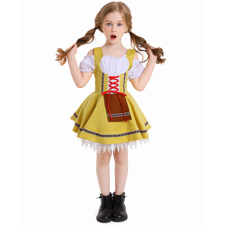 Damen nan traditionelles Kinderdirndl mit Schnürmieder, Spitzenunterrock und dekorativer Schürze Drune
