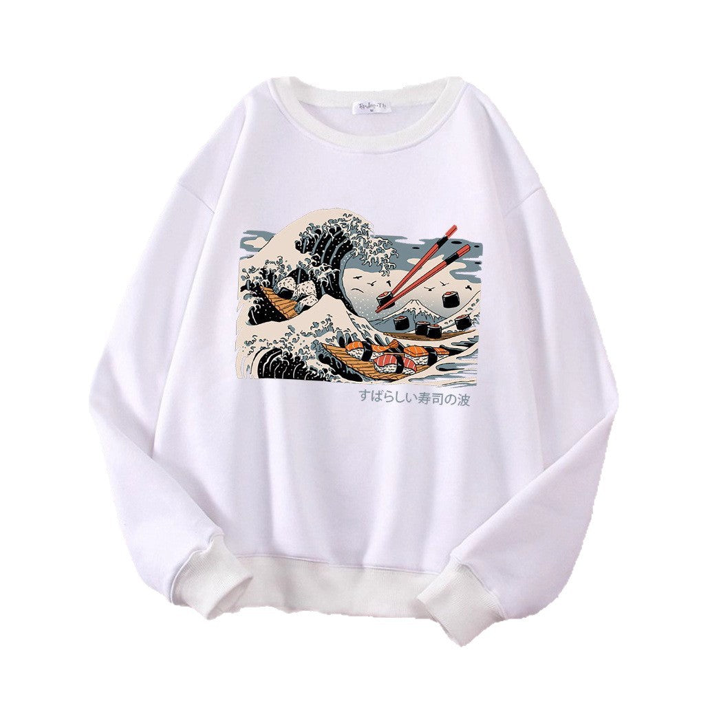 Damen Sweatshirt mit künstlerischem Wellen-Design und gemütlichem Schnitt Drune