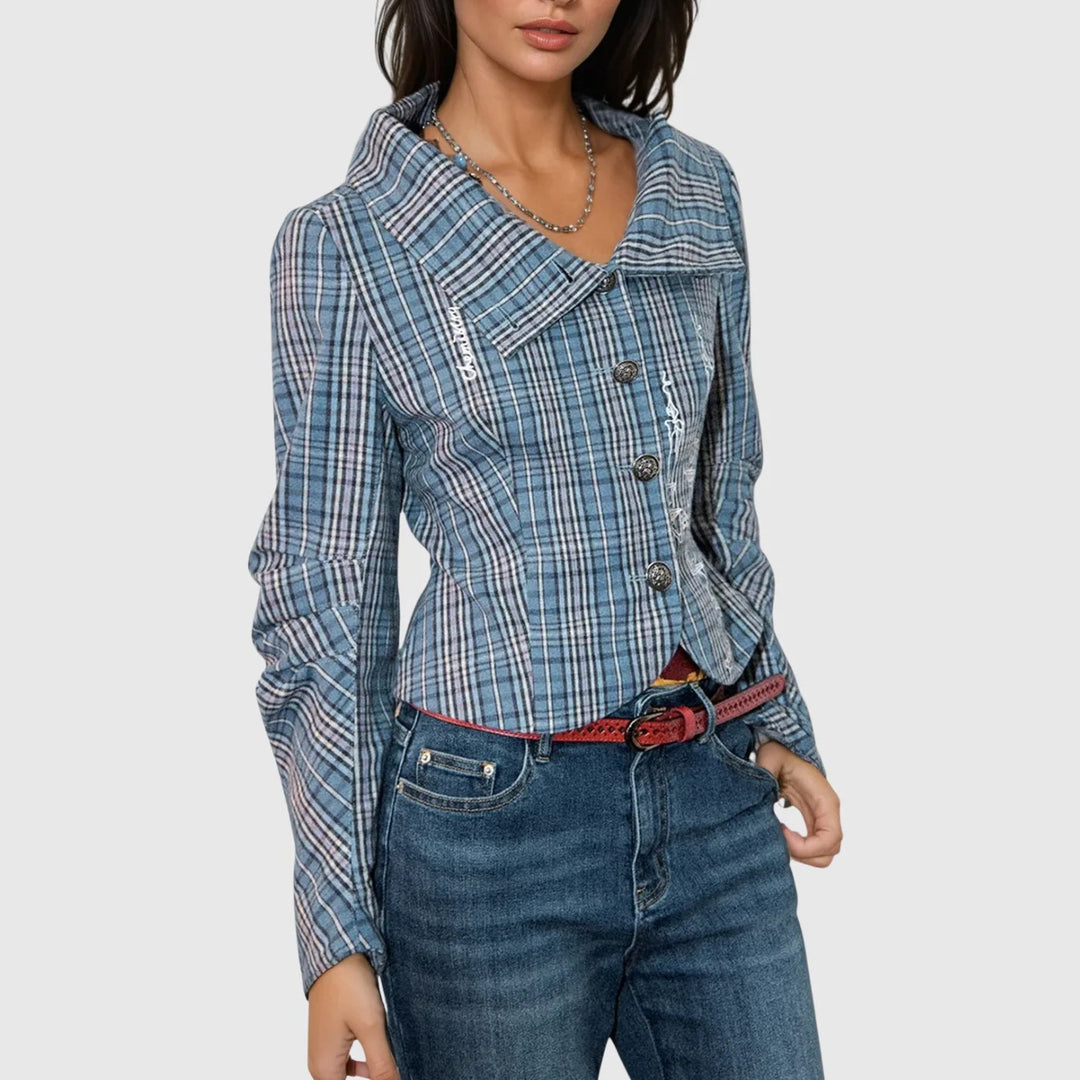 Damen Karierte Blousonjacke mit hohem Kragen und einzigartigen Details Drune