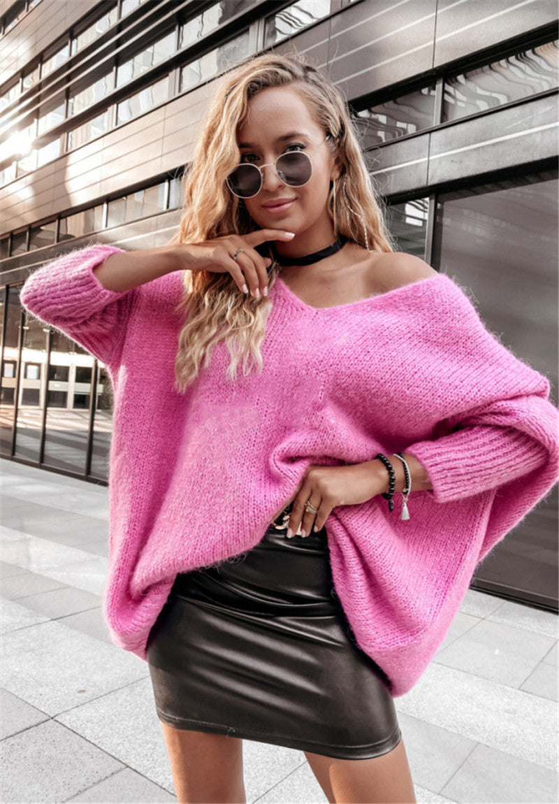 Damen Oversized Pullover mit weitem Ausschnitt Drune