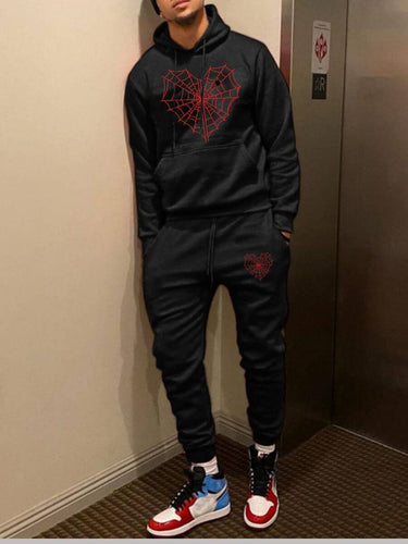 Damen Kapuzenpullover und Jogginghose Set mit kreativem Spinnennetz-Motiv Drune