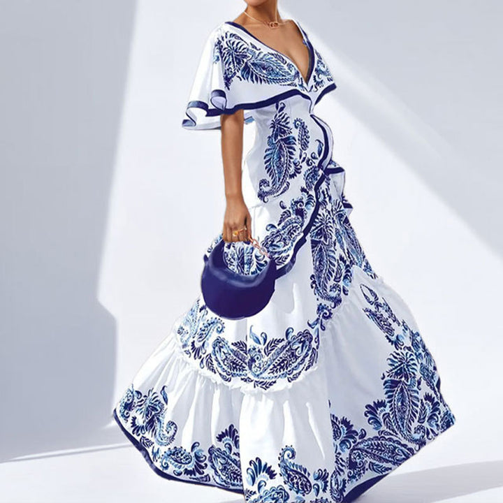 Damen Maxikleid mit verspieltem Rüschenrock und floralem Design Drune