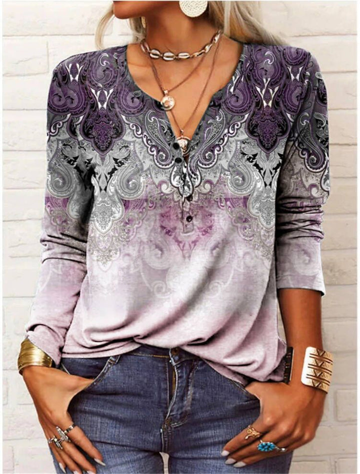 Damen langärmliges Casual-Shirt mit verspieltem Muster Drune