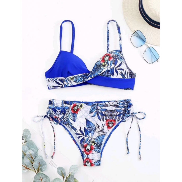 Damen Triangel-Bikini mit floralem Muster und stilvollen Bindebändern Drune