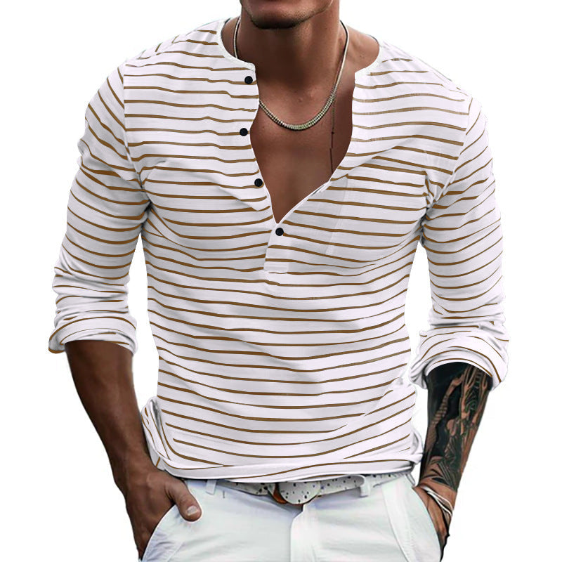 Herren Langarm-Henley-Shirt mit modischem Streifenmuster Drune