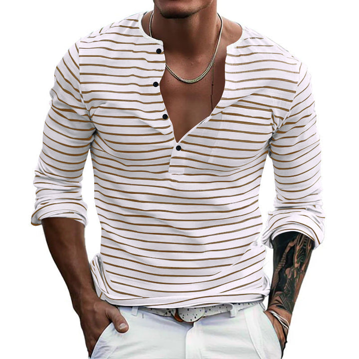 Herren Langarm-Henley-Shirt mit modischem Streifenmuster Drune
