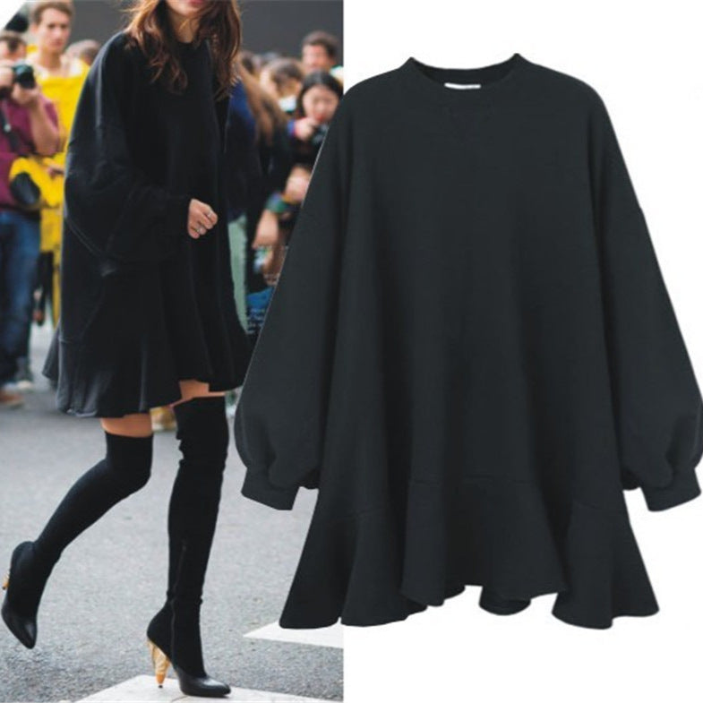 Damen nan oversized Sweatshirtkleid mit Volantsaum und Ballonärmeln Drune