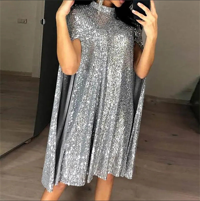 Damen elegantes glitzerndes Abendkleid mit weitem Schnitt und schimmerndem Look Drune