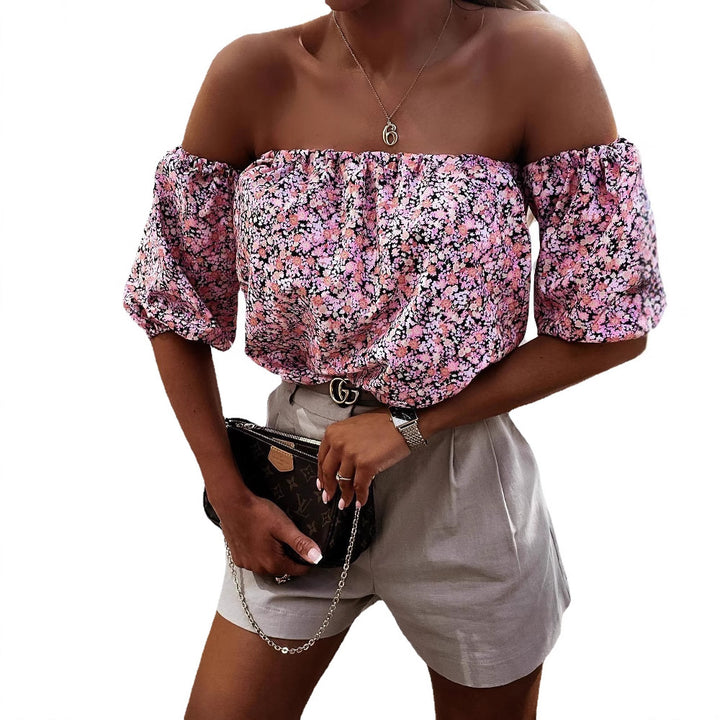 Damen Off-Shoulder Bluse mit voluminösen Puffärmeln und floralem Muster Drune