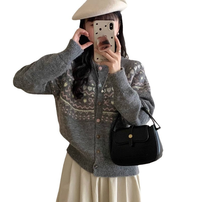 Damen Strickjacke mit festlichem Muster und modischen Knöpfen Drune