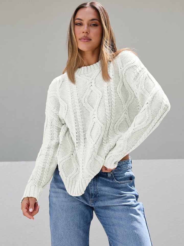 Damen Grob gestrickter Pullover mit Zopfdesign Drune