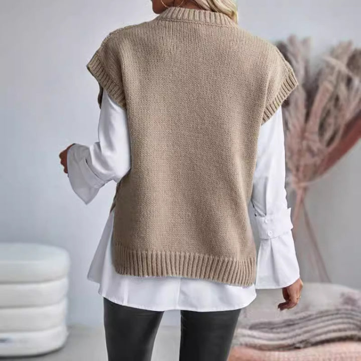 Damen Modischer Strickpullover mit luxuriösem Zopfmuster und ärmelloser Gestaltung Drune