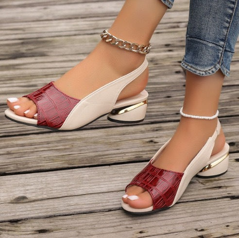 Damen Slingback Sandalen mit eleganter Blockabsatzkonstruktion und atmungsaktiver Netzoberfläche Drune