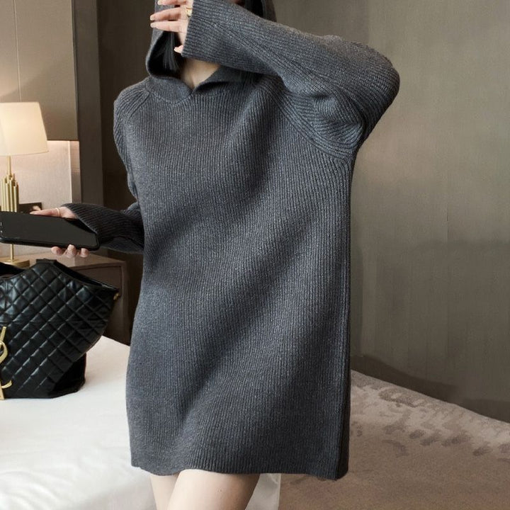 Damen Kapuzenpullover-Kleid aus weichem Strick Drune
