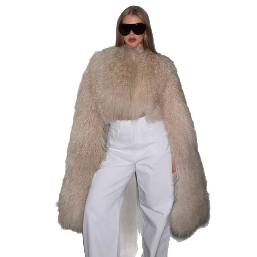 Damen Kunstfelljacke mit voluminösem Kragen und eleganten Details Drune