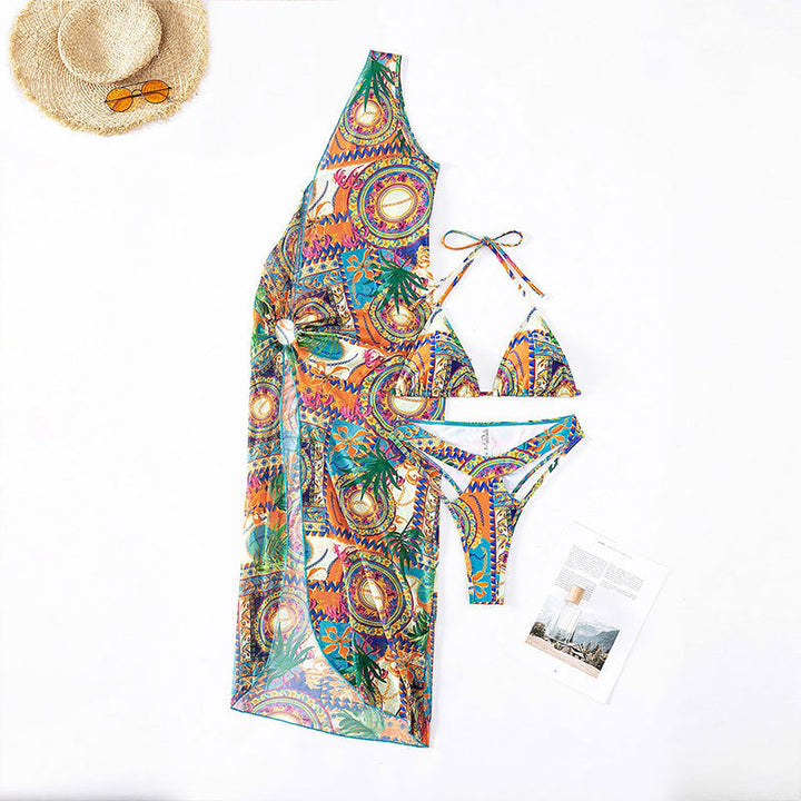 Damen Triangel-Bikini mit asymmetrischem Wickelrock und modischem Farbdesign Drune