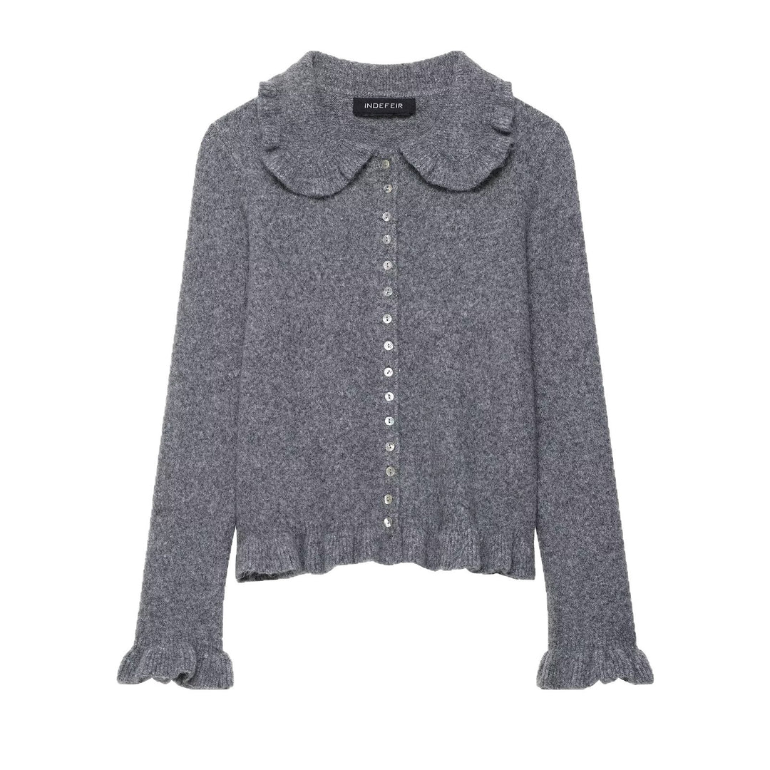 Damen Strickjacke mit kragen und dekorativem Knopfverschluss Drune