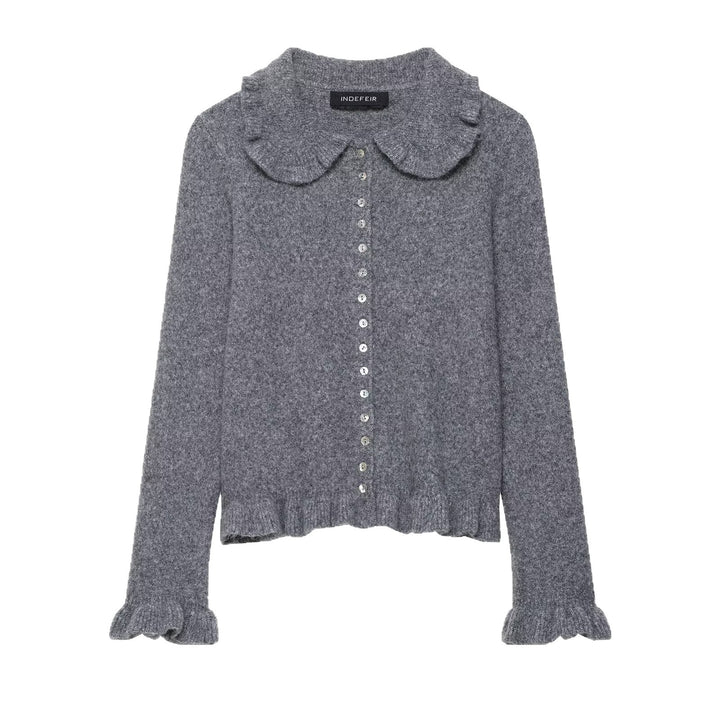 Damen Strickjacke mit kragen und dekorativem Knopfverschluss Drune