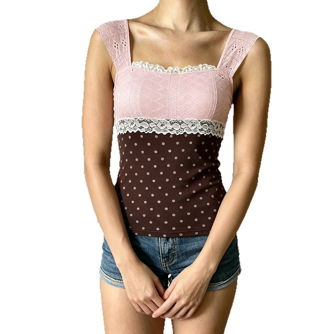 Damen Wunderschönes Oberteil mit Spitze und Punkte-Design Drune
