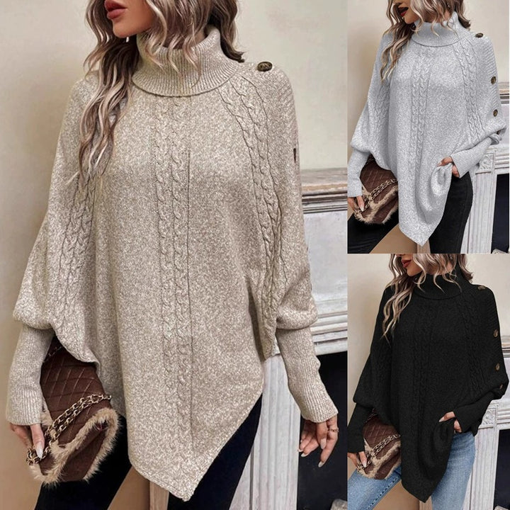 Damen kuscheliger Strickpullover mit Rollkragen und Knopfdetails Drune