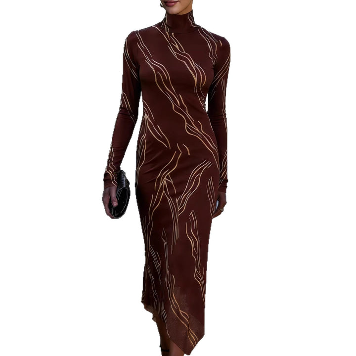 Damen elegantes Midikleid aus elastischem Jersey mit dekorativem Muster Drune