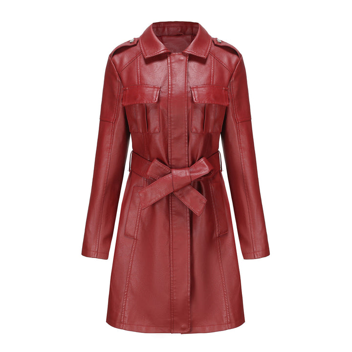 Drune Style - Luxuriöser Leder-Mantel mit Gürtel für anspruchsvolle Damen