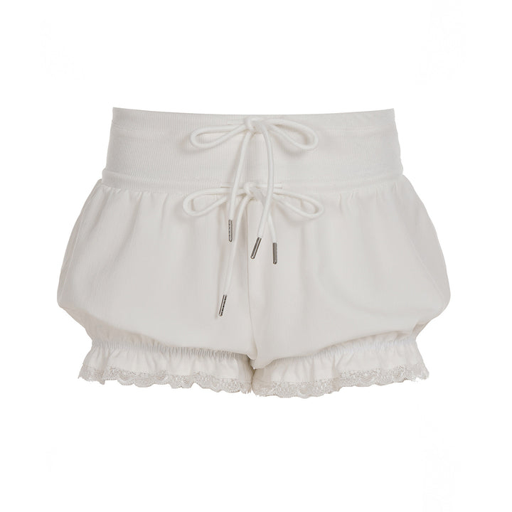 Damen modische Karostoff-Pyjama-Shorts mit Spitze und elastischem Bund Drune