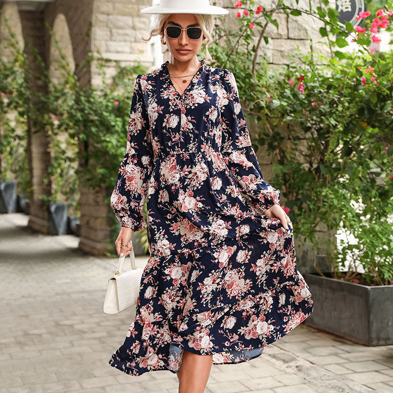 Damen Maxikleid mit floralem Volantdesign Drune