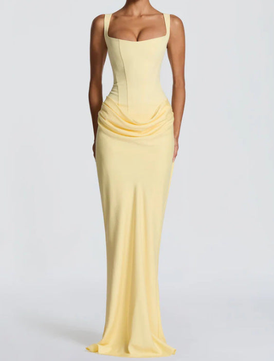 Damen Elegantes Maxikleid mit tiefem V-Ausschnitt und seitlichem Schlitz Drune