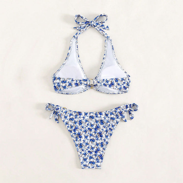 Damen Halter-Bikini mit floralem Design und verspielten Bindebändern Drune