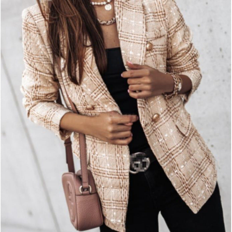 Damen nan eleganter Tweed-Blazer mit Doppelknopf, strukturierter Webung und aufgesetzten Taschen Drune