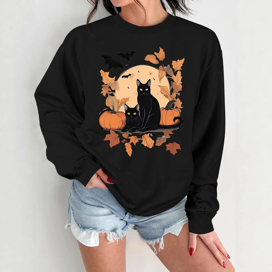 Damen Sweatshirt mit herbstlichem Katzen- und Kürbisdesign Drune