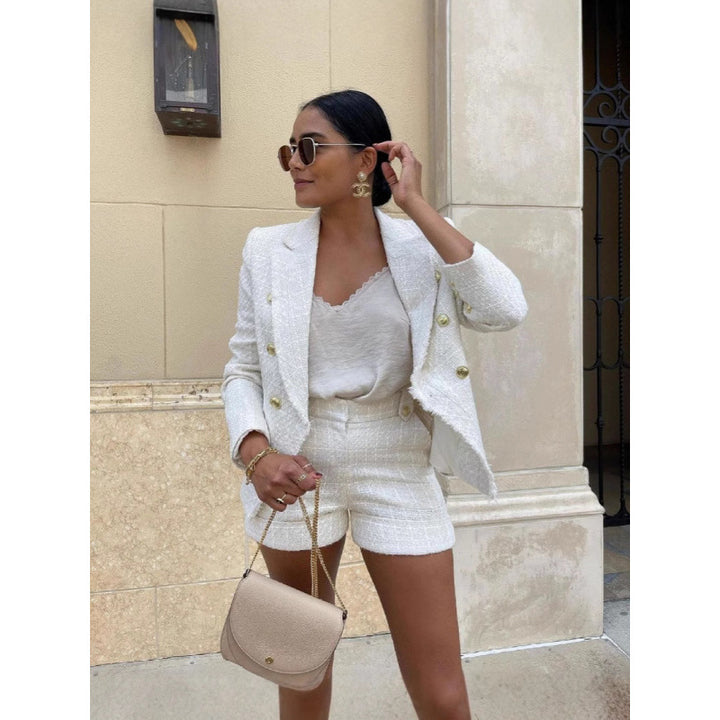 Damen Eleganter Blazer mit doppelter Knopfleiste und strukturiertem Stoff Drune