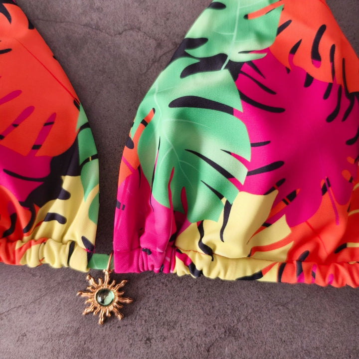 Damen Triangel-Bikini mit tropischem Blättermuster Drune