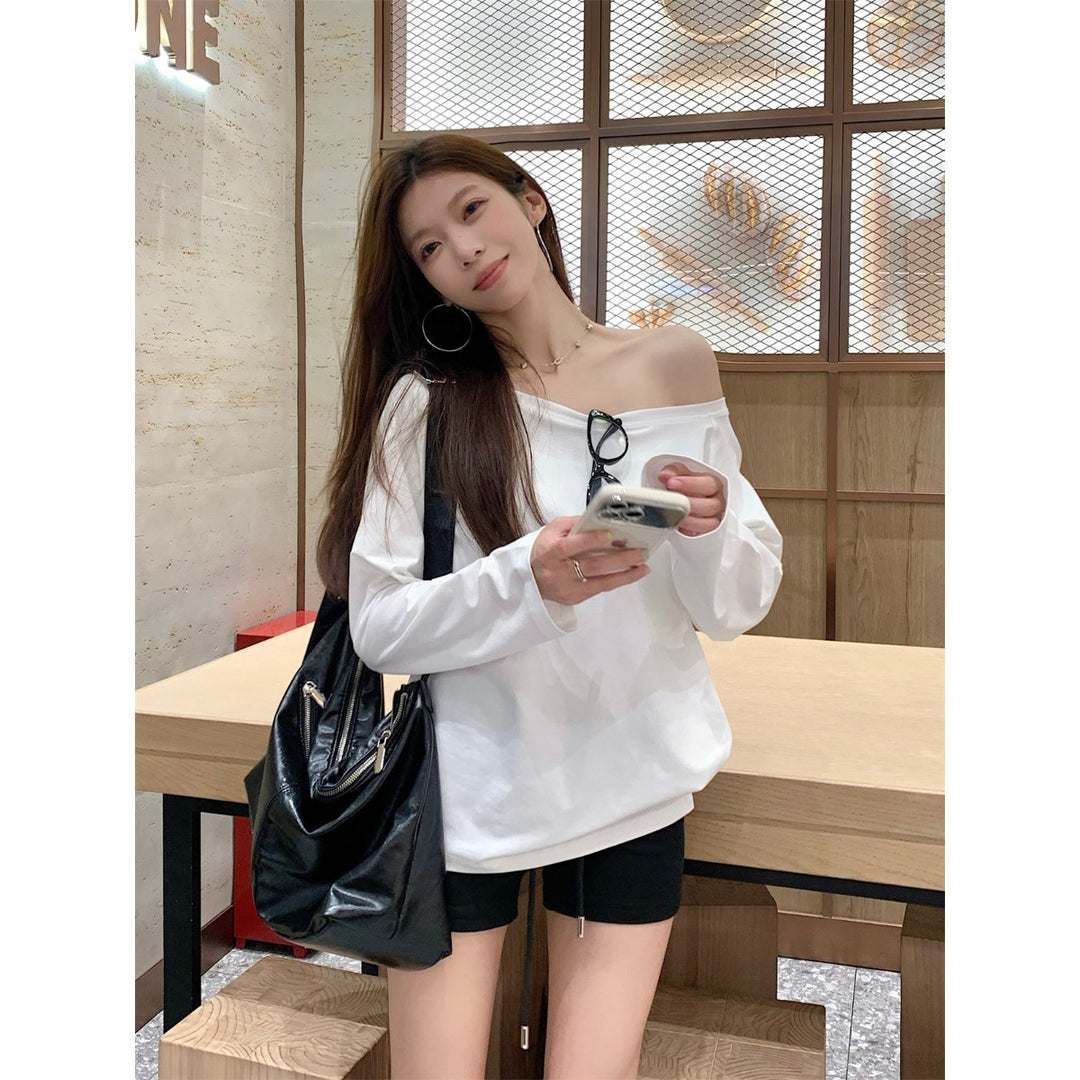 Damen lässiges Off-Shoulder Langarmshirt Drune