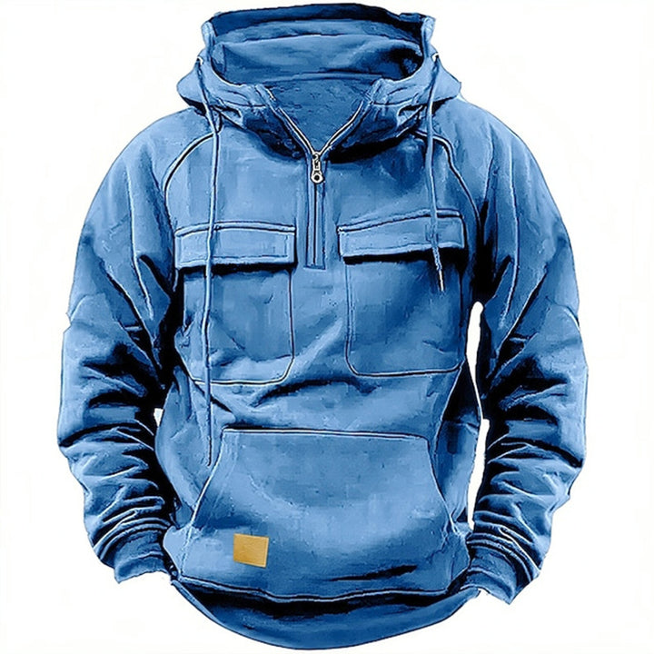 Herren lässiger Kapuzenpullover mit praktischen Taschen und Kunstlederdetails Drune