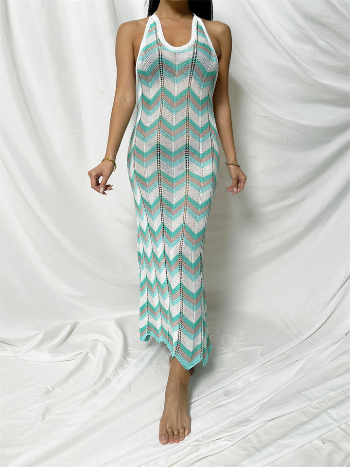 Damen Häkel-Maxikleid mit Chevron-Muster Drune