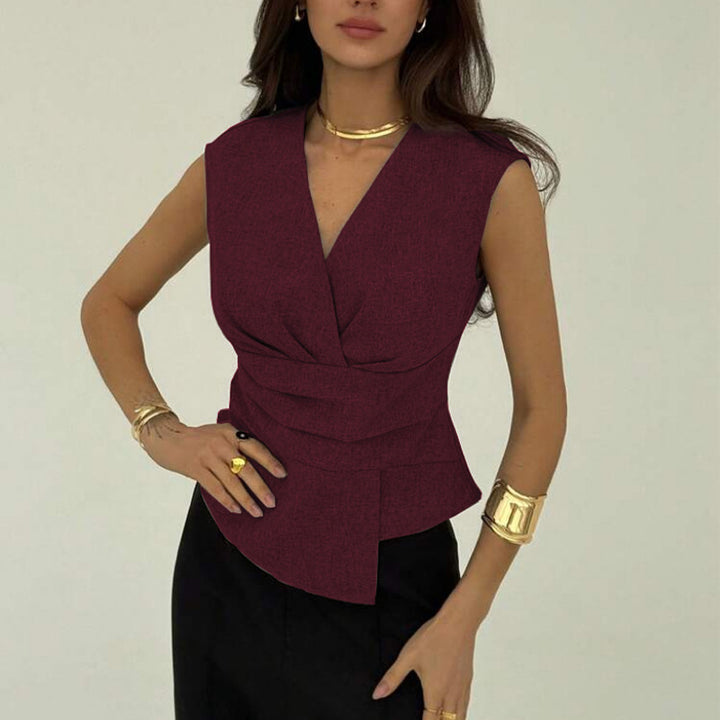 Damen elegantes Wickeloberteil mit raffiniertem Schnitt und Plissee-Details Drune