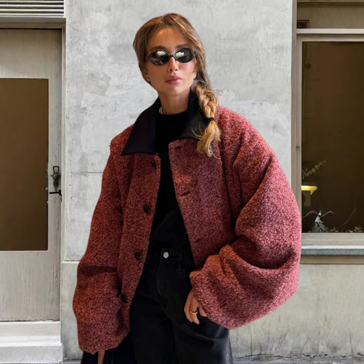 Damen kuschelige Oversize-Jacke mit großem Kragen Drune