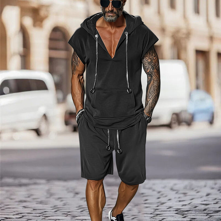 Herren lässiges Freizeit-Set mit stylischem Kapuzen-T-Shirt und Shorts Drune